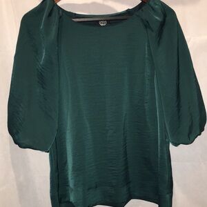 Bobeau Puff Sleeve Green Blouse Top | XS